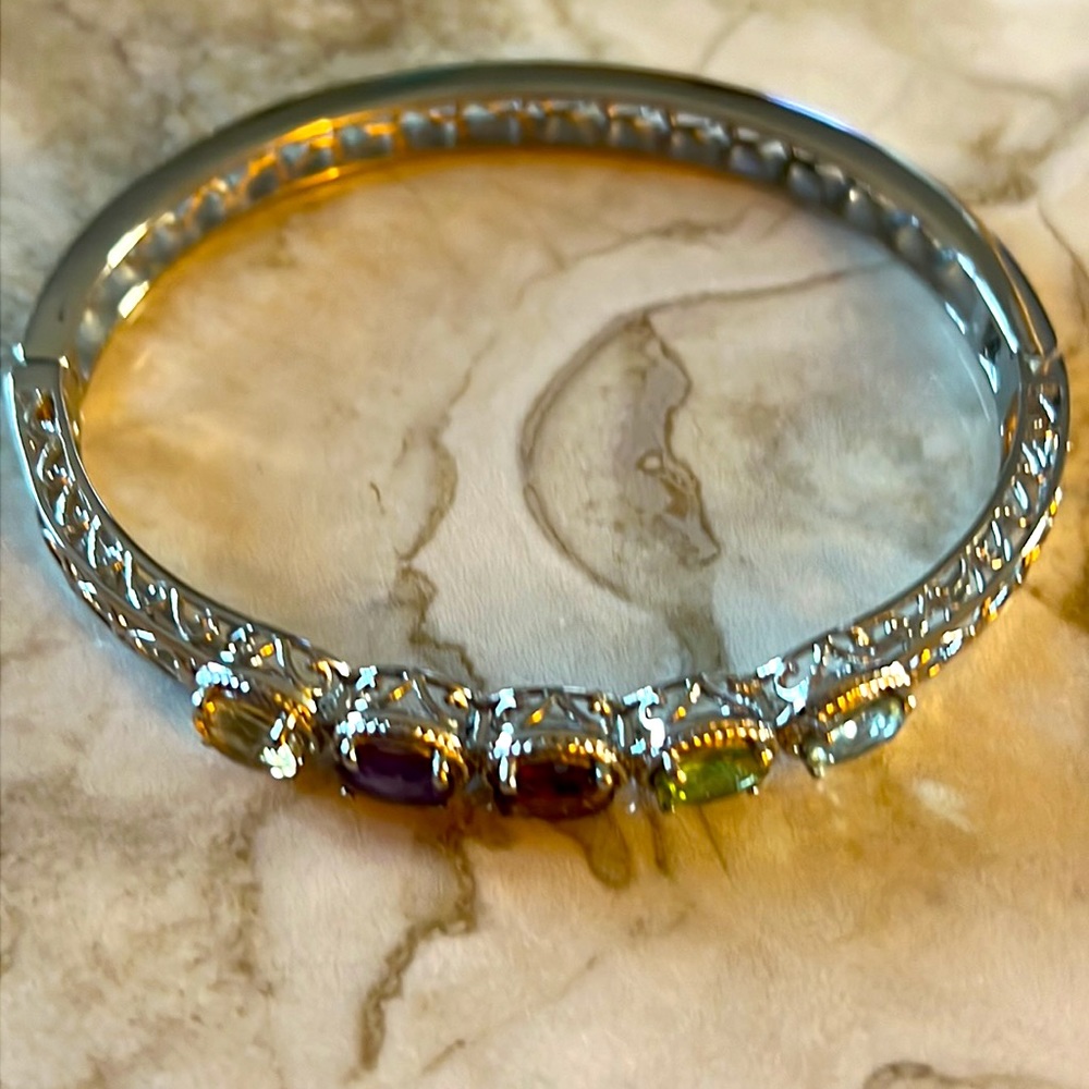Multi Gemstone Bangle Bracelet - Picture 3 of 5